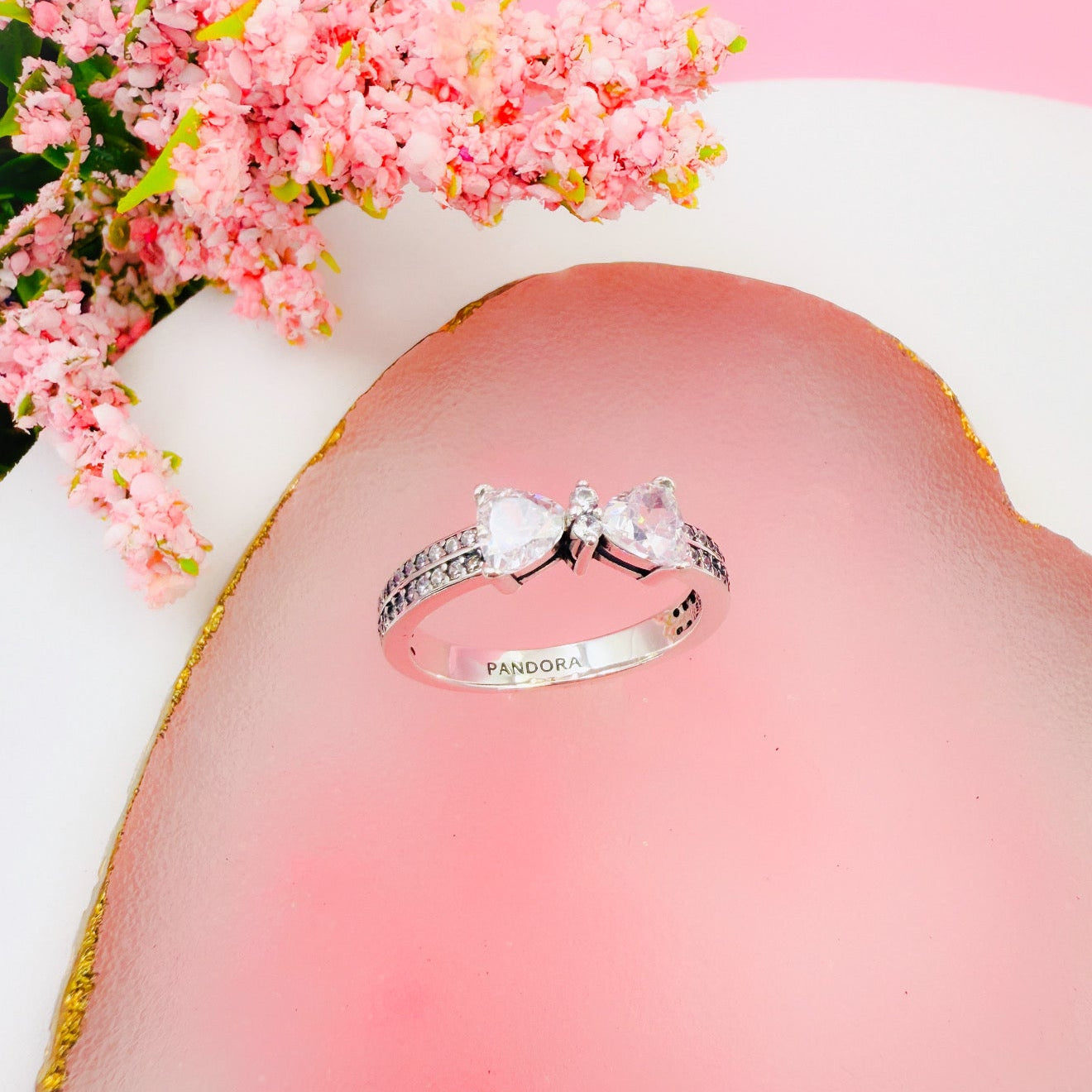 Anillo Doble Banda Lazo Brillante