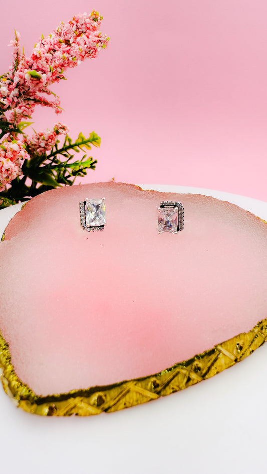 Rectangular Sparkling Halo Stud Earrings