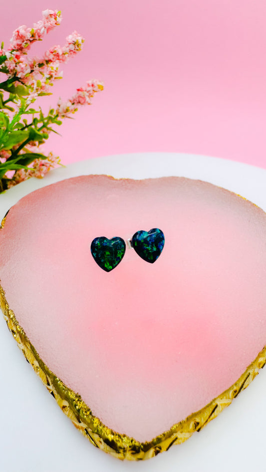 Pendientes de Botón Corazón Verde Opalescente