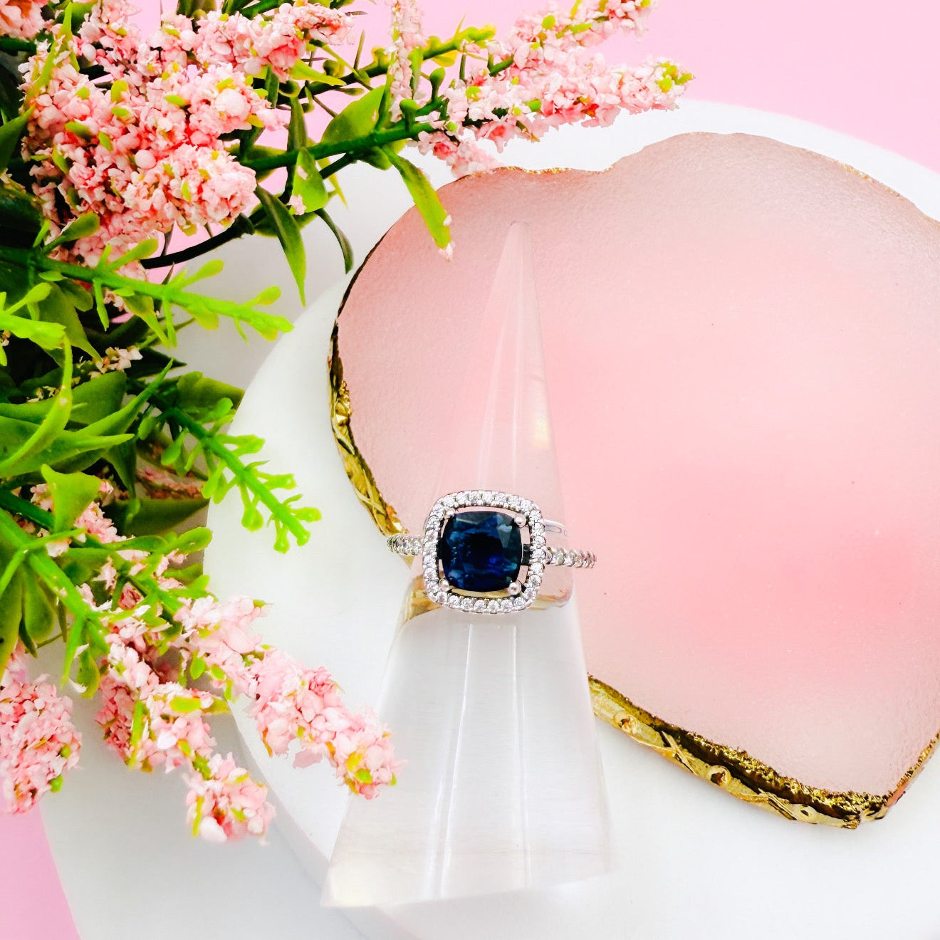 Anillo Halo Azul Cuadrado Brillante